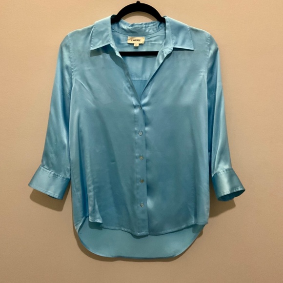 L'Agence Dani Silk Satin 3/4-Sleeve Button-Down Blouse Light Aqua XSmall - Picture 8 of 14